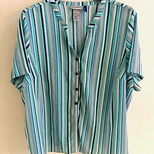 Catherines Button Up Shirt Striped Women's Size 2X Petite V-neck Short Sleeve